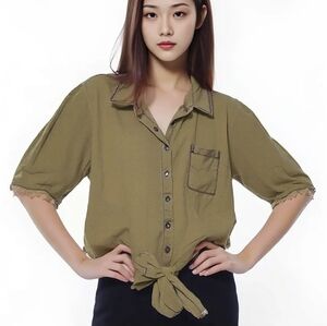 Ashley Stewart Cream Button-Up Shirt